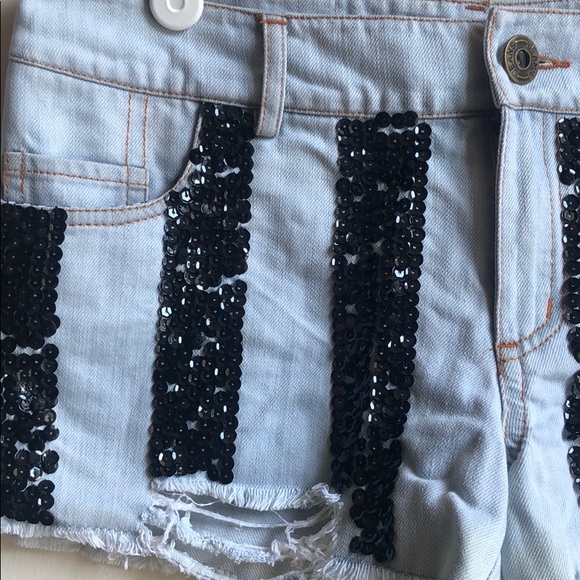 Sequined sexy washed denim shorts - Picture 4 of 4